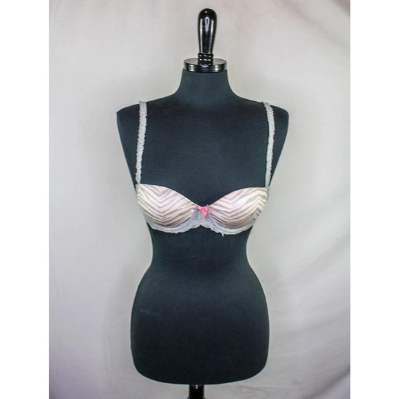 Victoria's Secret Pink Flirt Push Up Bra Zebra Print Gray White Pink Siz… - Picture 1 of 3